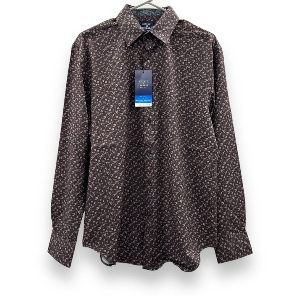 Society of Threads Slim Fit Ditsy Floral Print Long Sleeve Button Down Shirt NEW